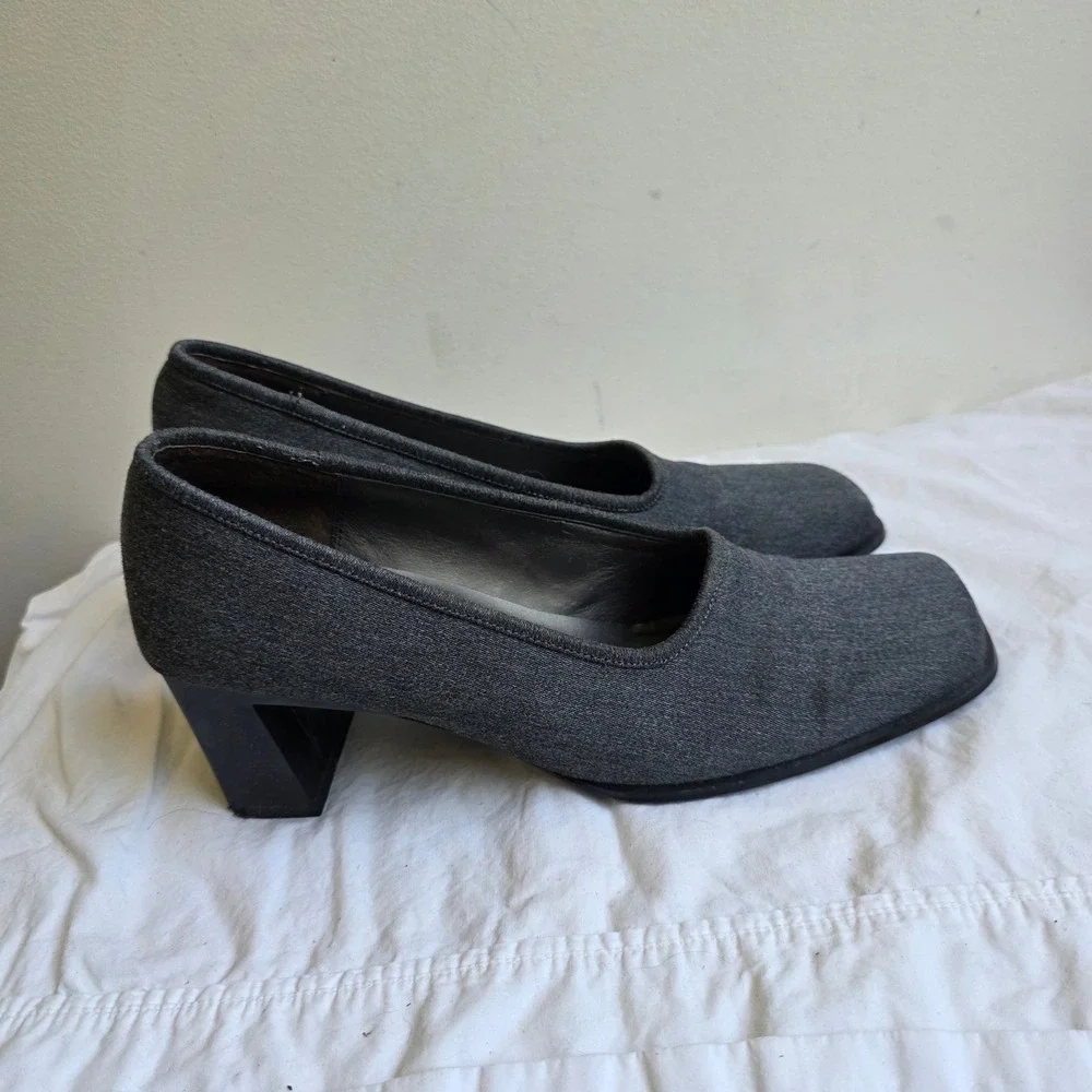 Liz‎ Claiborne McAllister II VTG 90s CBK Square Toe Block Heel Pumps Grey 7.5M